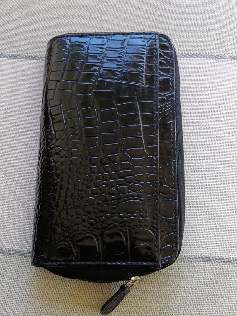 Accordion Card Wallet Organizer Black Croc-Embossed